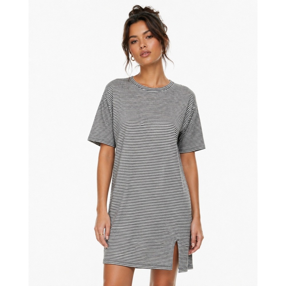 Rag & Bone Striped Organic Pima Cotton‎ T-Shirt Mini Dress Black White Small
